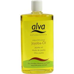 Gelbes Fläschchen mit Jojoba-Öl für Hautpflege.