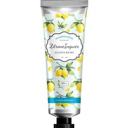 Tube Handcreme mit Zitronenmuster und der Aufschrift "Zitrone Ingwer".